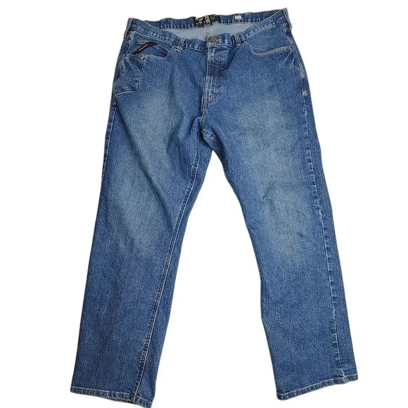 Ariat Rebar M4 Relaxed Boot Jeans Blue Denim Loop Lock Workwear Size 42 x 32 - Picture 1 of 8